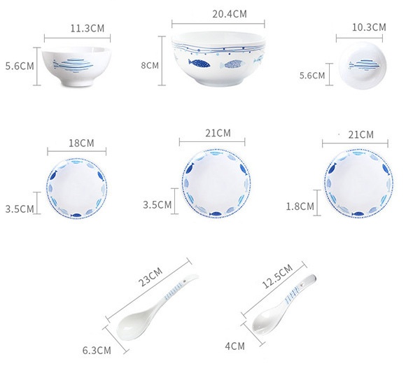 Bộ bát họa tiết cá