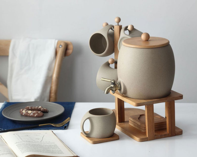 Bình trống nâu 4 chén