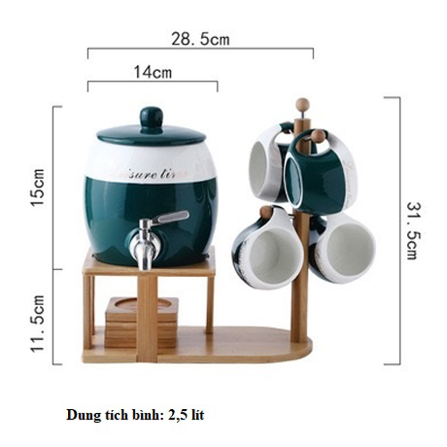 Bình trống sứ xanh đựng nước pha trà