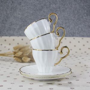 Bộ ấm trà trắng cao