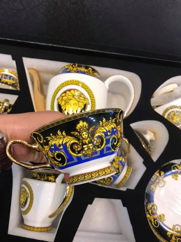 Bộ ấm trà Versace cao cấp vàng xanh