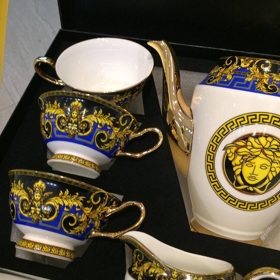 Bộ ấm trà Versace cao cấp vàng xanh