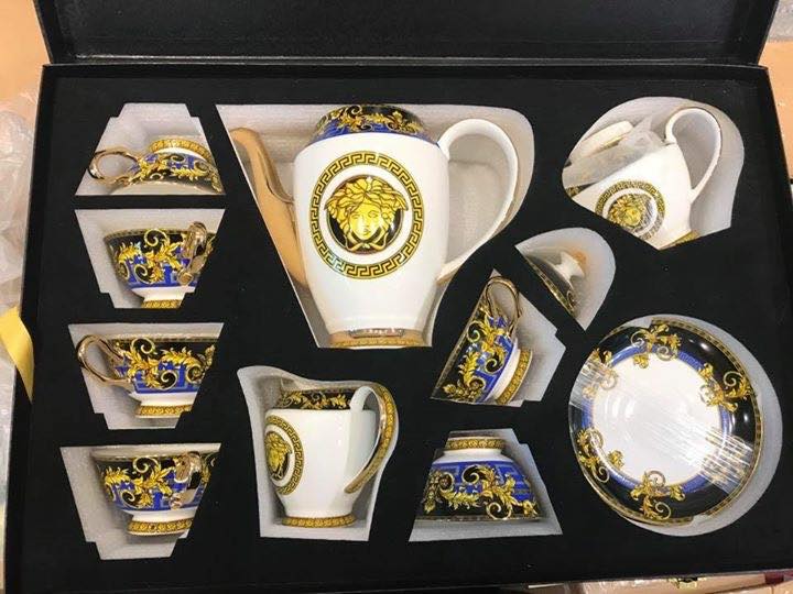 Bộ ấm trà Versace cao cấp vàng xanh