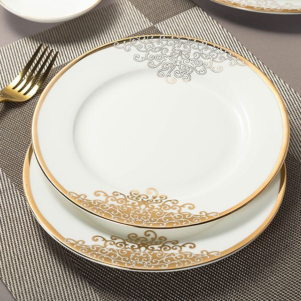 Bộ bát sứ xương hoa văn vàng