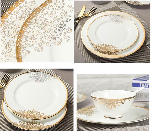 Bộ bát sứ xương hoa văn vàng