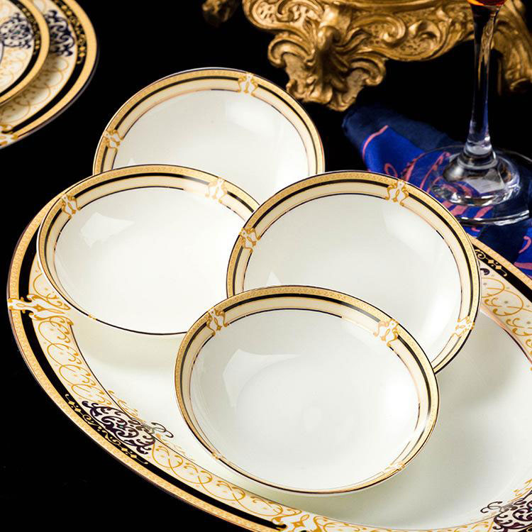 Bộ bát sứ xương họa tiết vàng