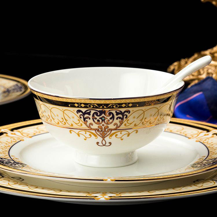Bộ bát sứ xương họa tiết vàng