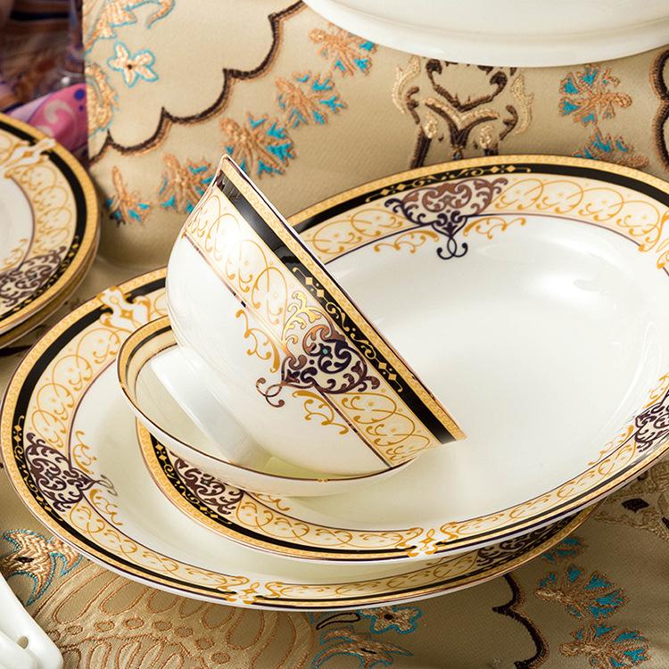 Bộ bát sứ xương họa tiết vàng