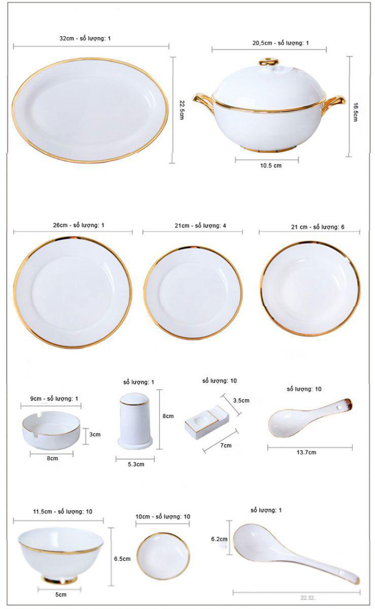 Bộ bát sứ xương trắng viền vàng Royal