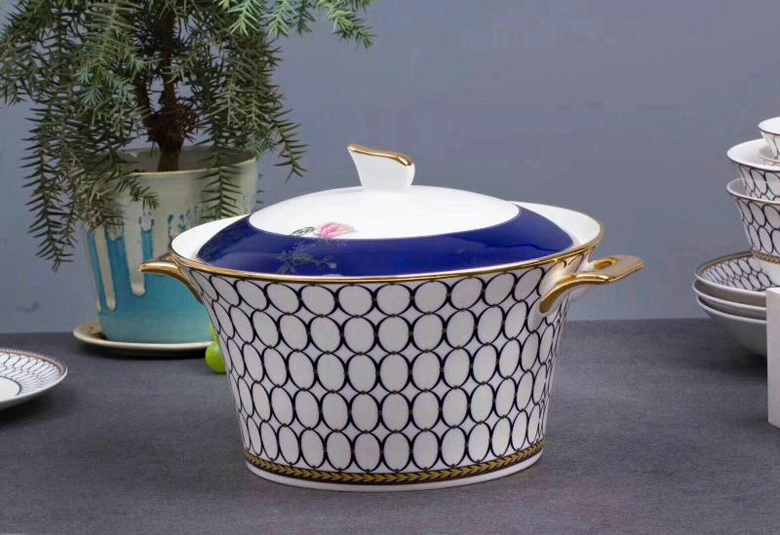 Bộ bát sứ xương tròn xanh kiểu Pháp