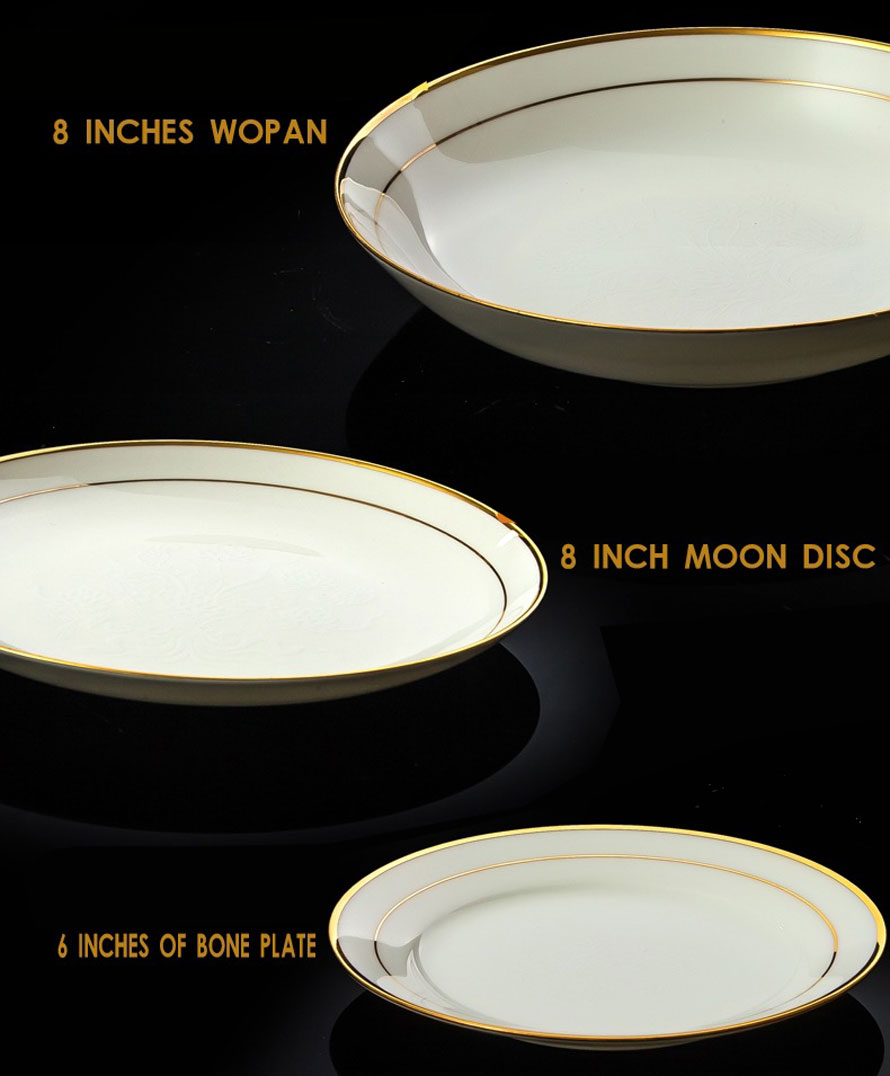 Bộ bát sứ xương viền vàng vân nổi Khmer