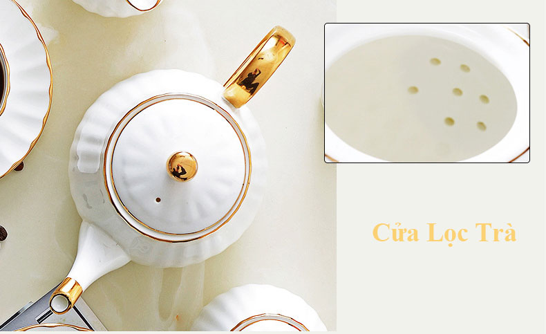 Bộ trà trắng nhỏ viền vàng
