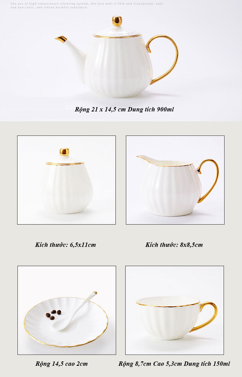 Bộ trà trắng nhỏ viền vàng