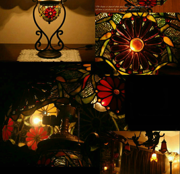Đèn bàn hoa đỏ Tiffany