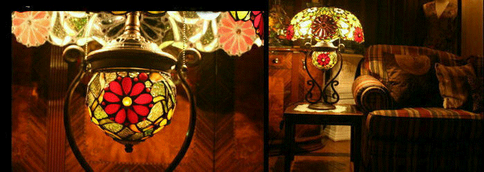 Đèn bàn hoa đỏ Tiffany