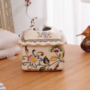 Hộp khăn giấy sứ hoa xanh