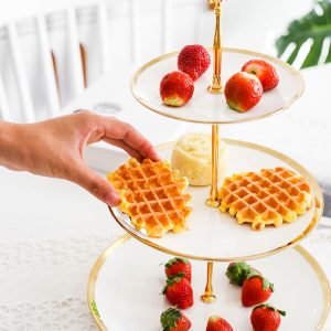 Khay bánh hoa quả sứ 2 3 tầng viền vàng