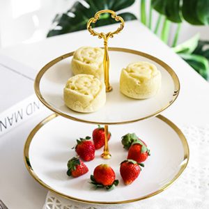 Khay bánh hoa quả sứ 2 3 tầng viền vàng
