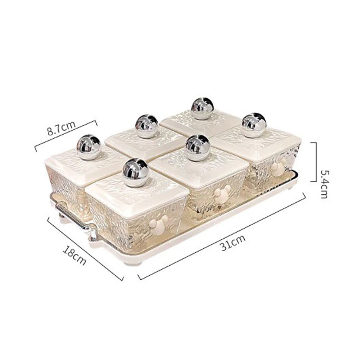 Khay đựng mứt Tết thủy tinh 6 ngăn kèm khay sứ