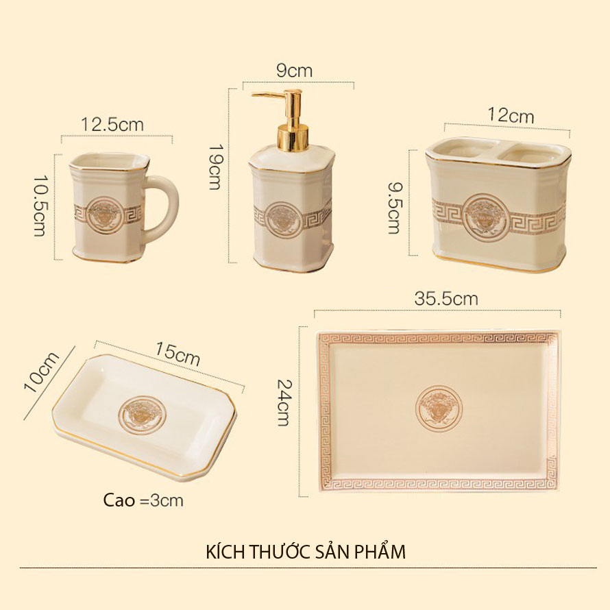 Bộ đồ dùng phòng tắm sứ kèm khay Versace