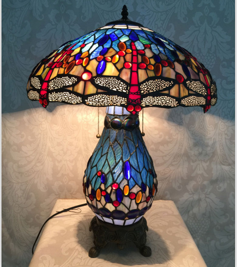 Đèn bàn bầu Tiffany Dragonfly xanh dương