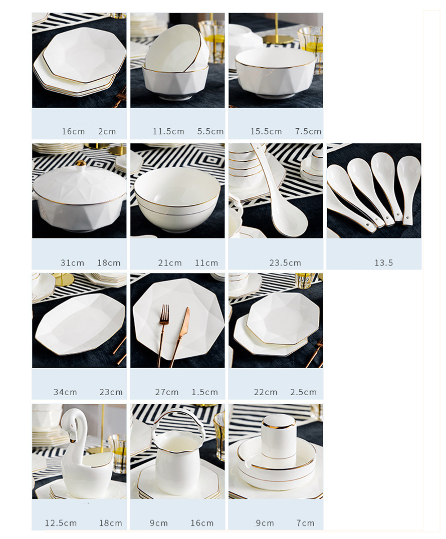 Bộ bát đĩa sứ xương bát giác