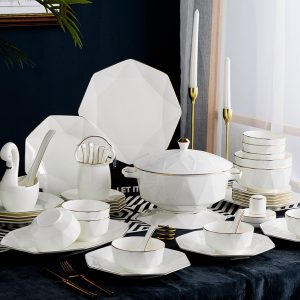 Bộ bát đĩa sứ xương bát giác