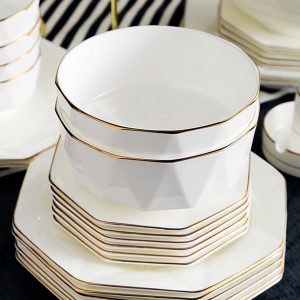Bộ bát đĩa sứ xương bát giác