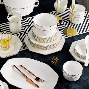 Bộ bát đĩa sứ xương bát giác