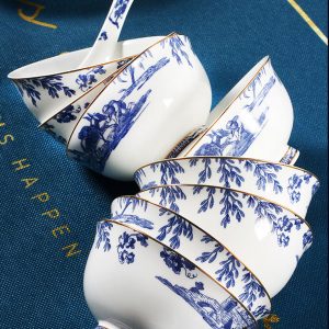 Bộ bát sứ xương 62 chi tiết họa tiết cổ phong cách Trung Hoa