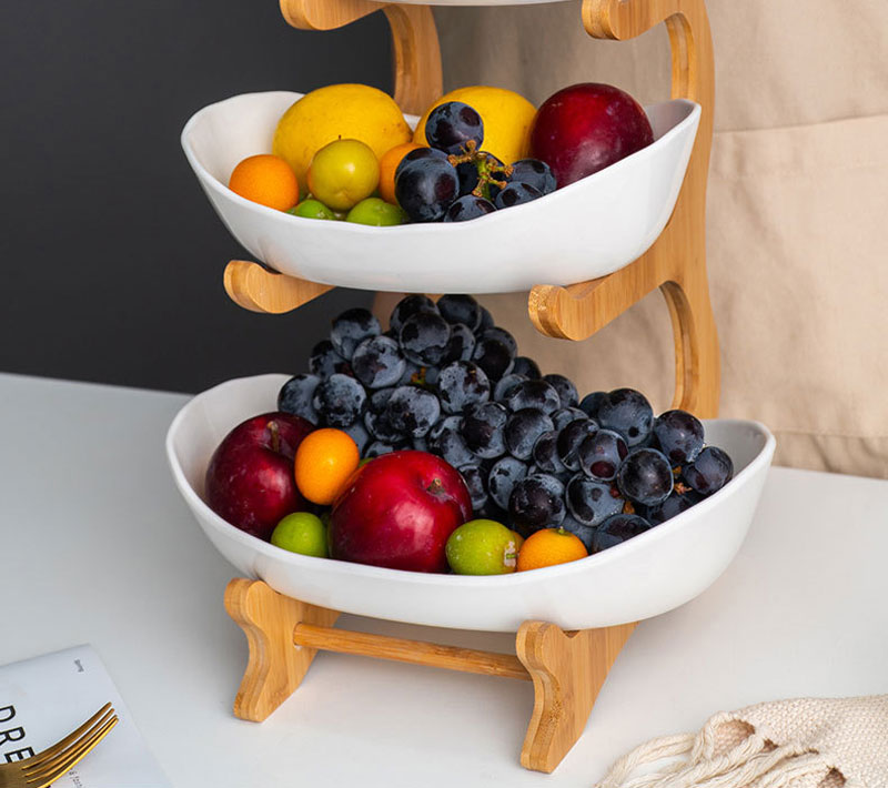 Khay quả ba tầng sứ khung gỗ