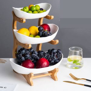 Khay quả ba tầng sứ khung gỗ