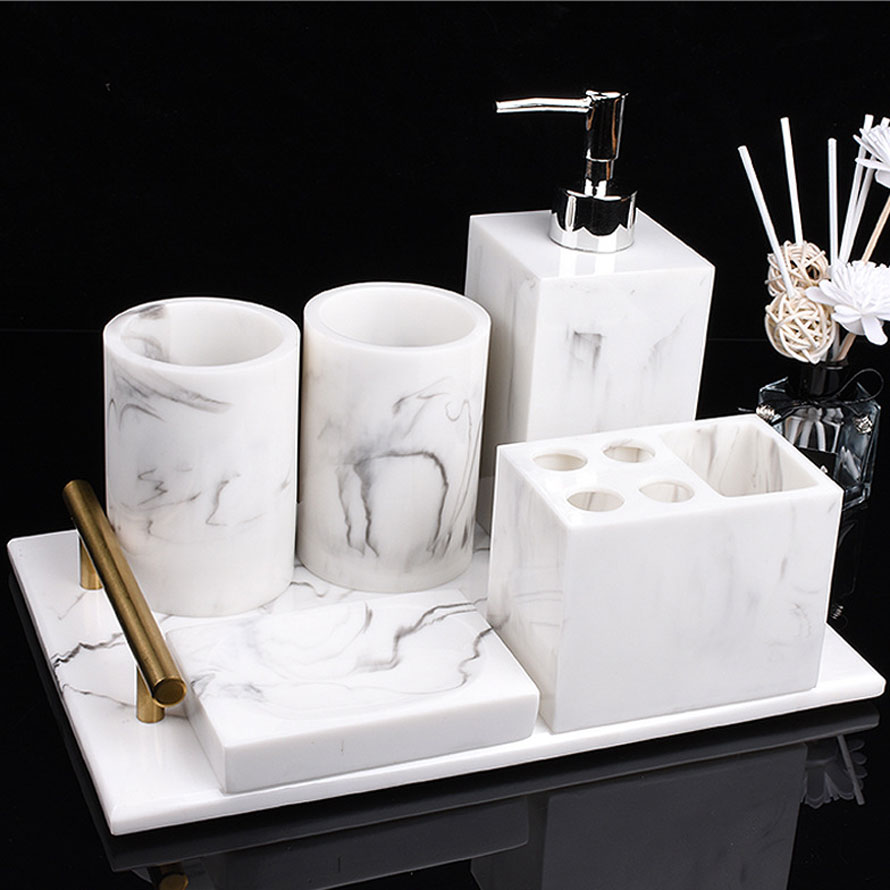 Set phòng tắm vân đá vuông