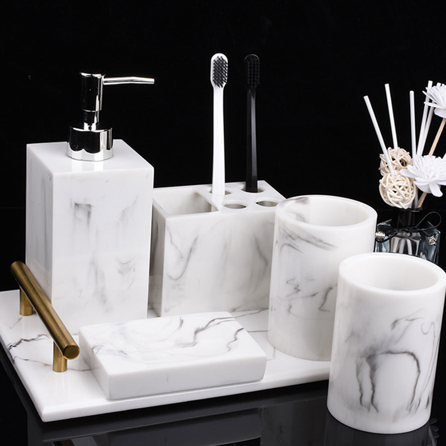 Set phòng tắm vân đá vuông