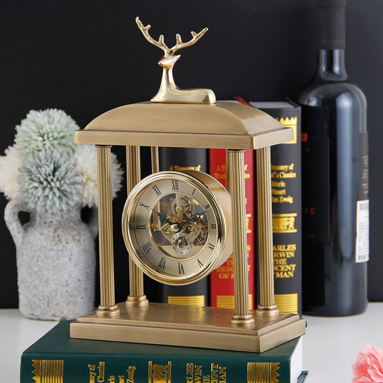 Đồng hồ để bàn decor cổ điển Hươu Lộc