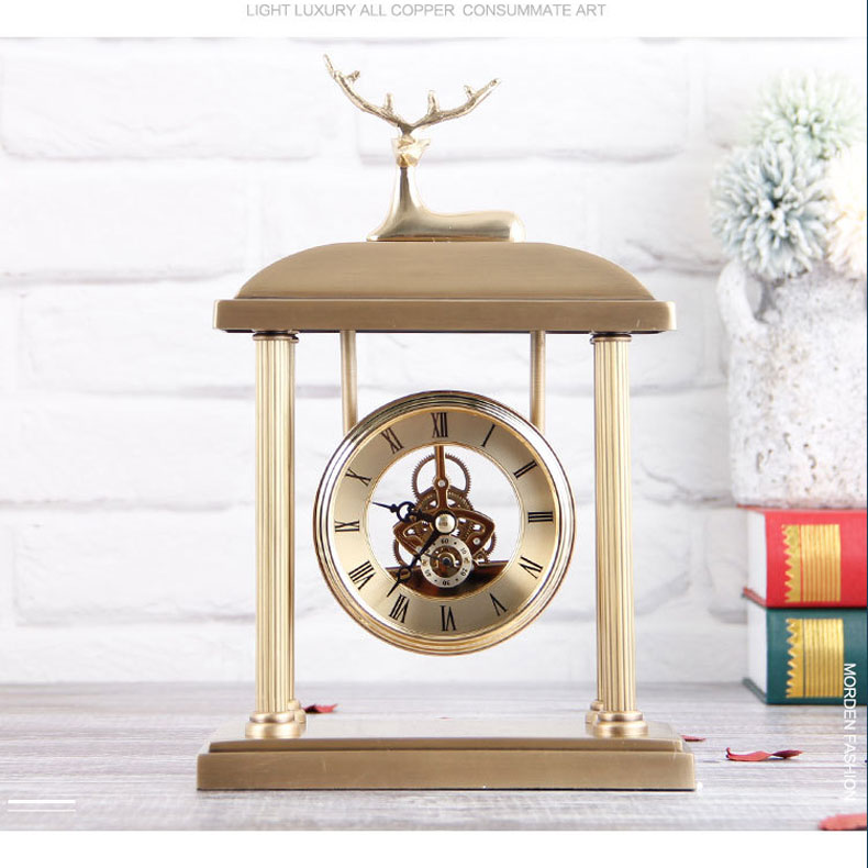 Đồng hồ để bàn decor cổ điển Hươu Lộc
