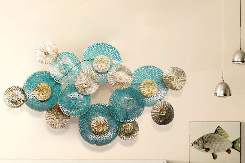 Tranh kim loại trang trí tường phòng khách decor Hoa Xanh