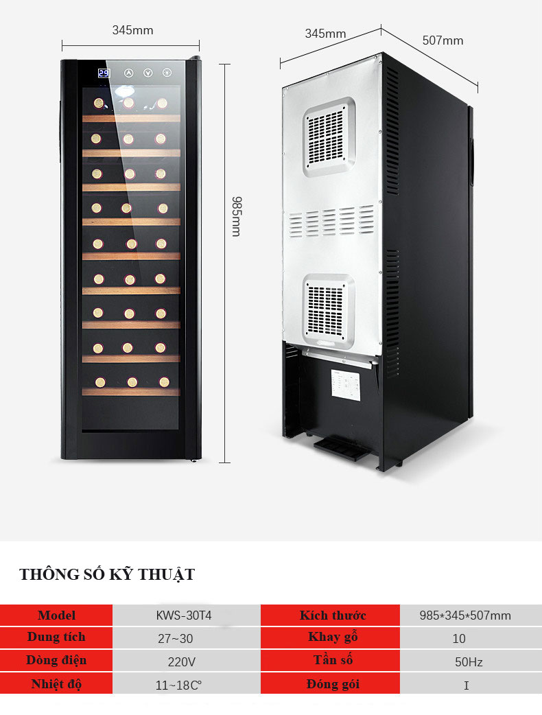 Tủ bảo quản ướp lạnh rượu vang 30 chai