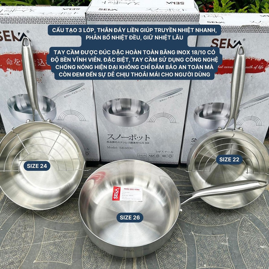 Chảo bếp từ chảo Tuyết Inox 304 SEKA