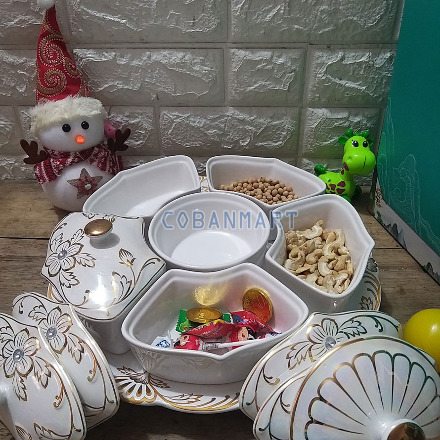 Khay mứt sứ hoa mai vàng xoay tròn