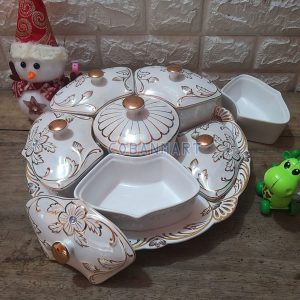 Khay mứt sứ hoa mai vàng xoay tròn