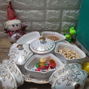 Khay mứt sứ hoa mai vàng xoay tròn