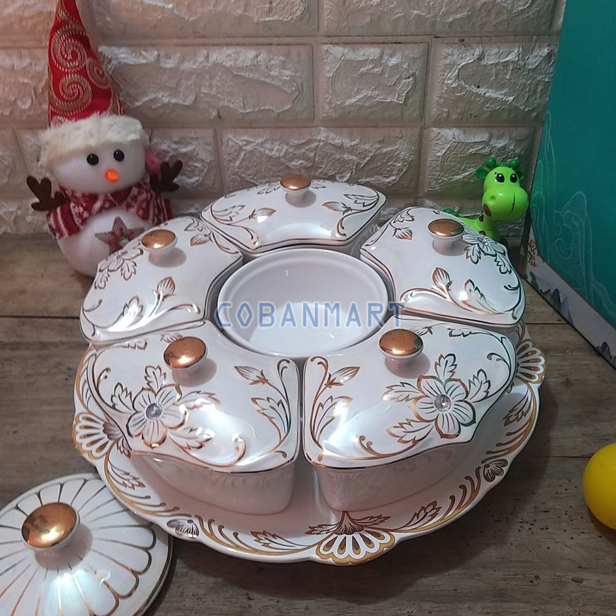 Khay mứt sứ hoa mai vàng xoay tròn