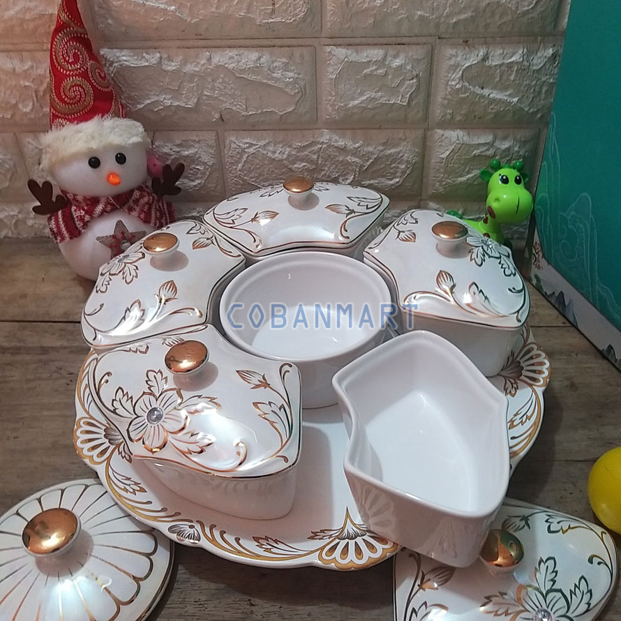 Khay mứt sứ hoa mai vàng xoay tròn