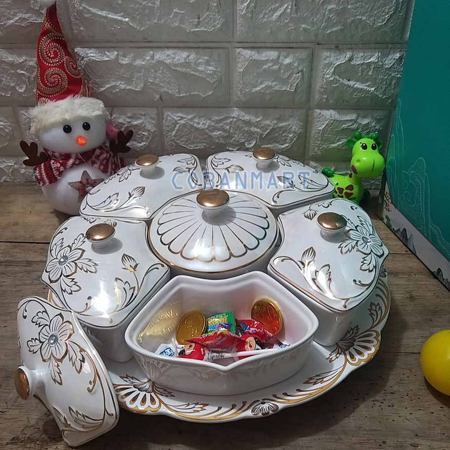 Khay mứt sứ hoa mai vàng xoay tròn