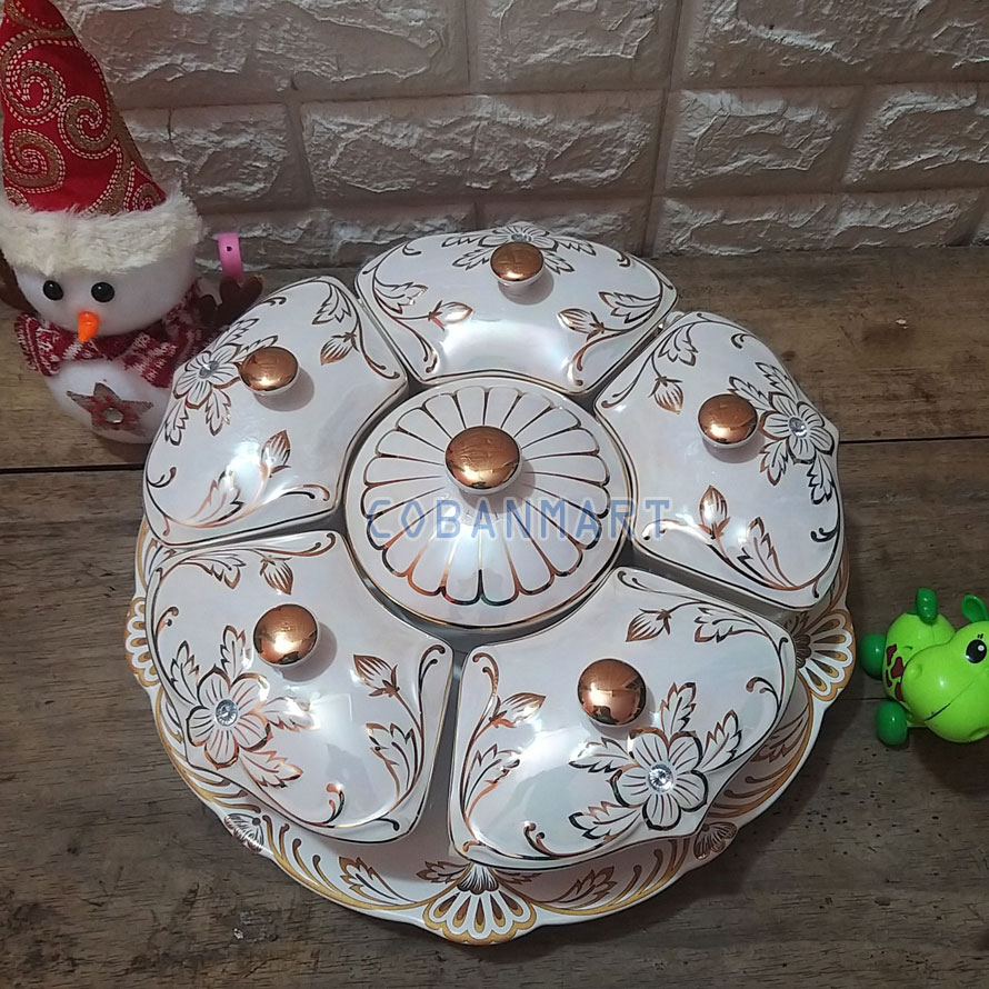 Khay mứt sứ hoa mai vàng xoay tròn