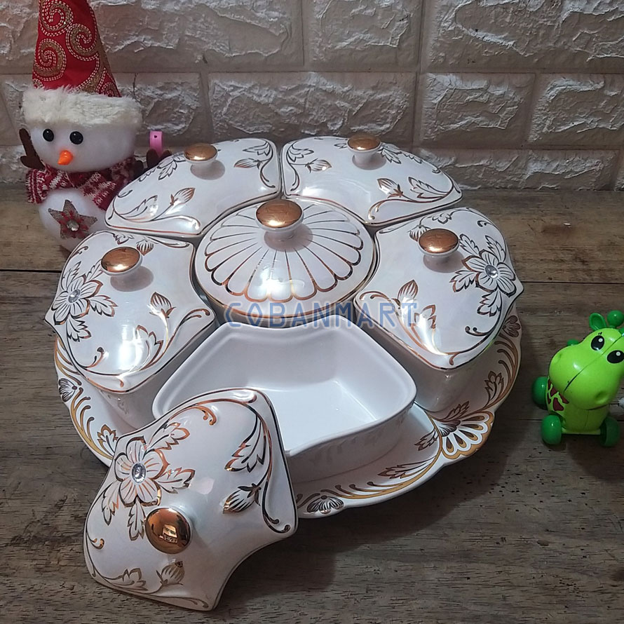 Khay mứt sứ hoa mai vàng xoay tròn