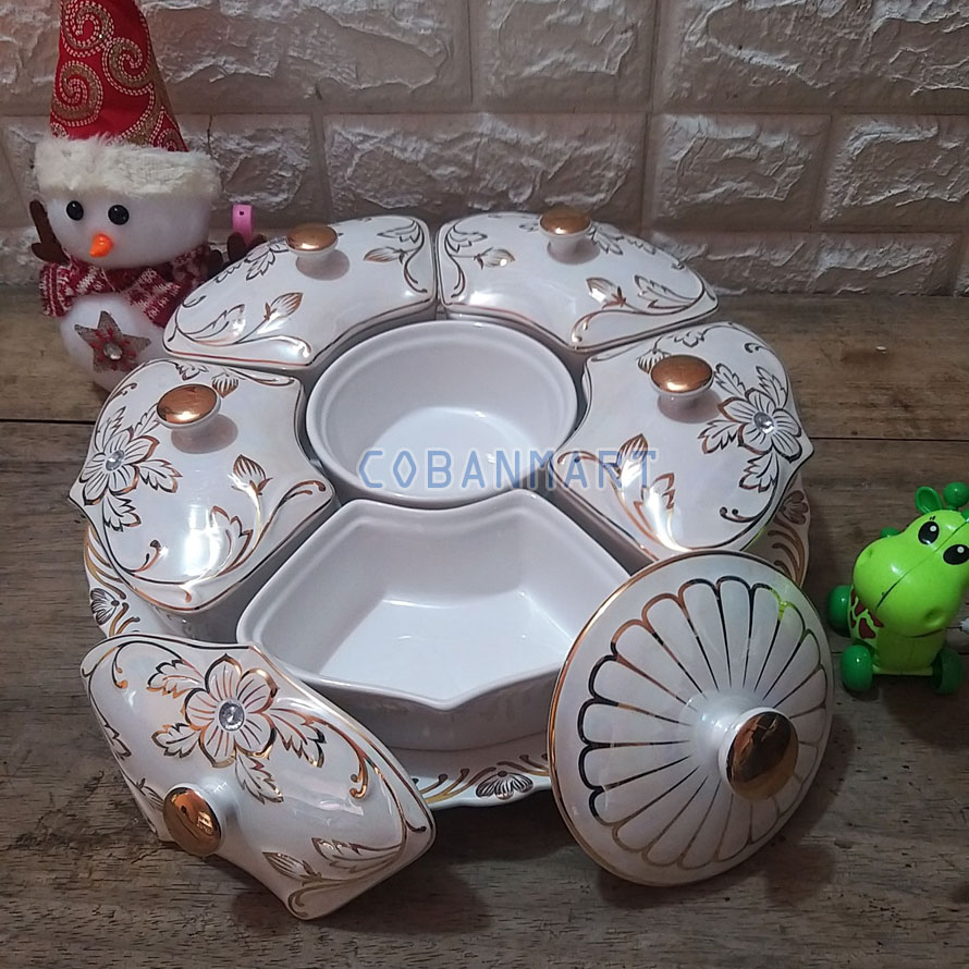 Khay mứt sứ hoa mai vàng xoay tròn