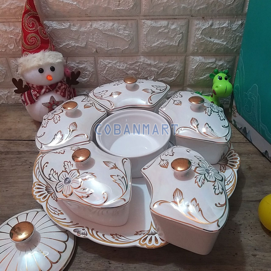 Khay mứt sứ hoa mai vàng xoay tròn