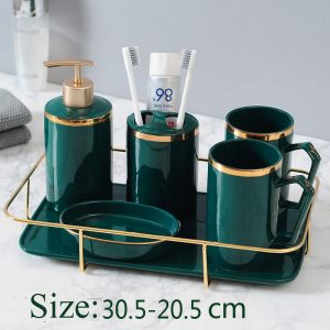 Bộ dụng cụ sứ đựng đồ nhà tắm Green